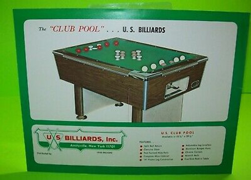 Club Pool Billiard Table FLYER Original US Billiards Game Artwork Paper Sheet