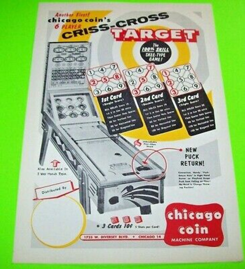 Criss Cross Target Arcade FLYER Chicago Coin 1956 Shuffle Alley Game Art Sheet