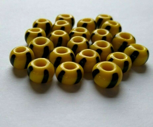 22 Czech Glass Yellow Black Bumblebee Beads Vintage 8mm 1940s Crafts Handmade