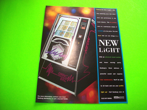 Seeburg A-2V NEON 1994 Original JUKEBOX Phonograph Music Promo Sales FLYER