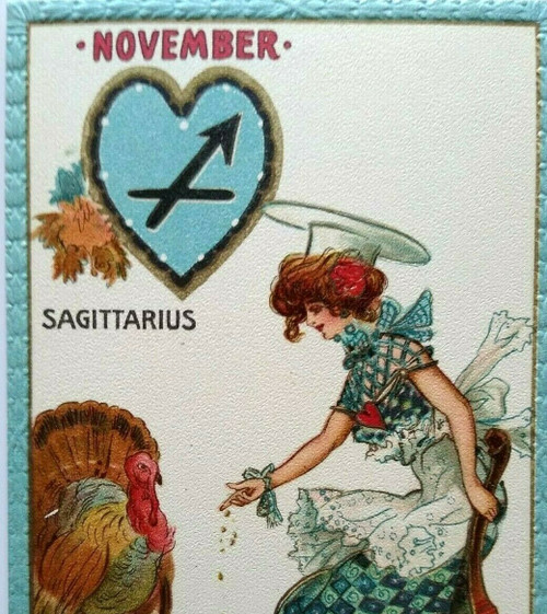 Tuck Postcard Signed Dwig Victorian Lady November Zodiac Sagittarius Series 128