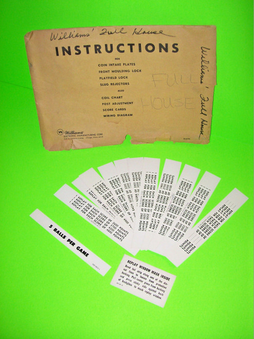 Williams Full House 1966 Original PINBALL MACHINE NOS Score Card Lot & Envelope
