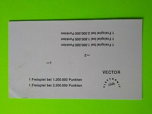 Bally Vector Pinball Machine German Text Score Card Original 1981 Game Paperwork