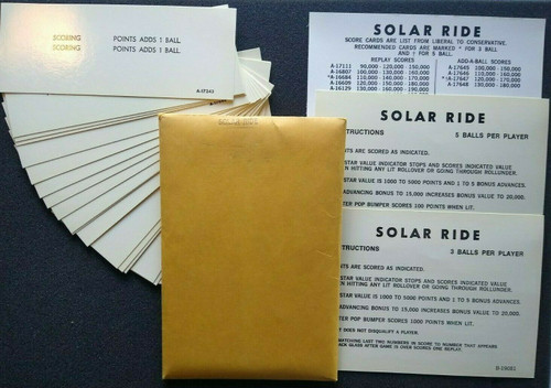 Gottlieb Solar Ride Pinball Machine Game Score Instruction Card Set 1978 NOS