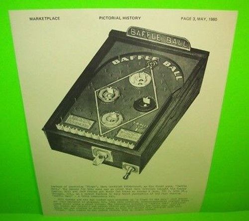 Pinball Machine AD Baffle Ball D. Gottlieb & Company Marketplace Magazine 1980