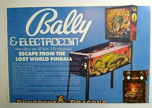 Bally Escape From The Lost World Dungeons Dragons Pinball FLYER Electrocoin NOS