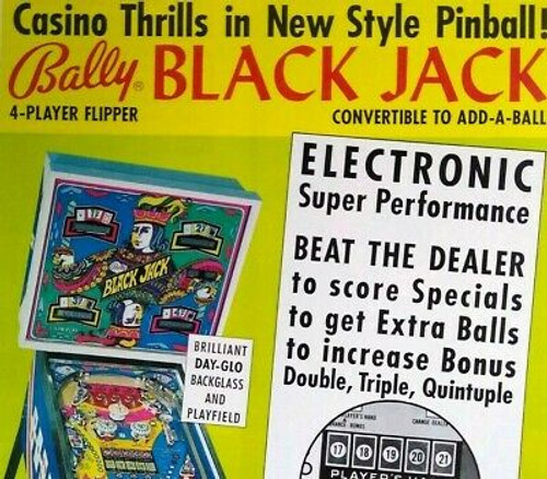 Bally Black Jack Pinball FLYER Original Game Artwork Sheet 1977 Playing Cards