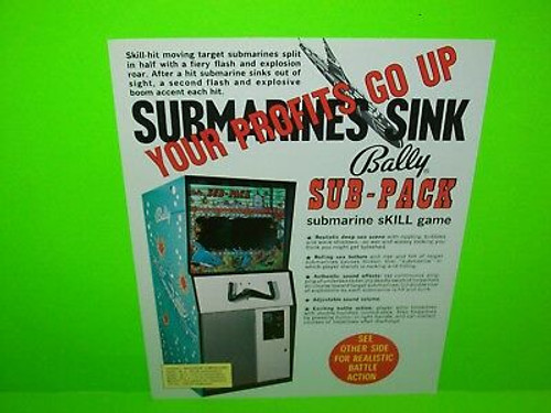 Bally SUB-PACK Original NOS 1973 Retro Arcade Game Flyer Submarines Deep Sea