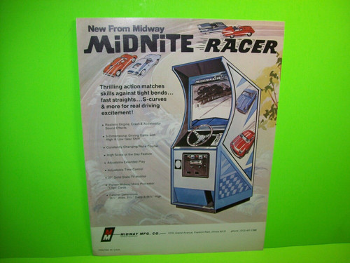 Midnite Racer Arcade FLYER Original Midway 1976 Video Game Artwork Sheet Retro