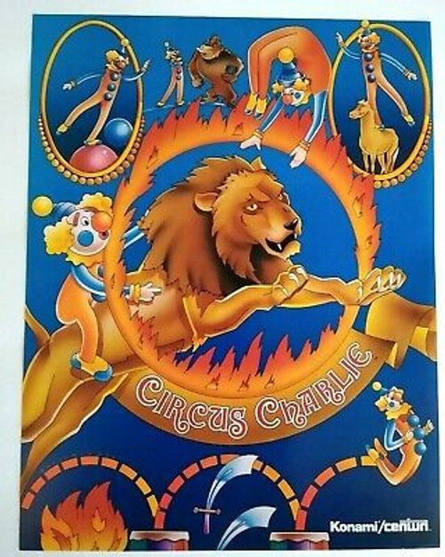 Konami Circus Charlie Arcade FLYER Original 1983 Paper Artwork Retro Gaming