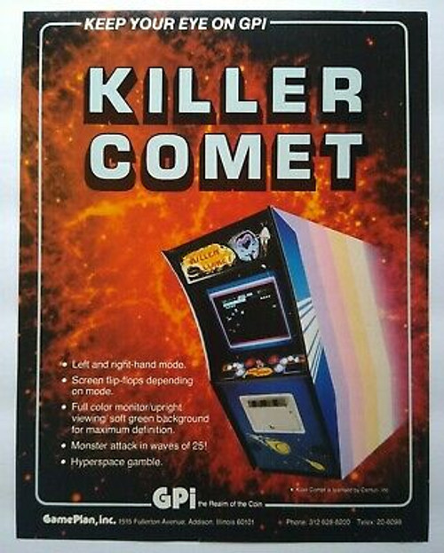 Game Plan Killer Comet Arcade FLYER Original 1981 Video Game Retro Artwork Promo