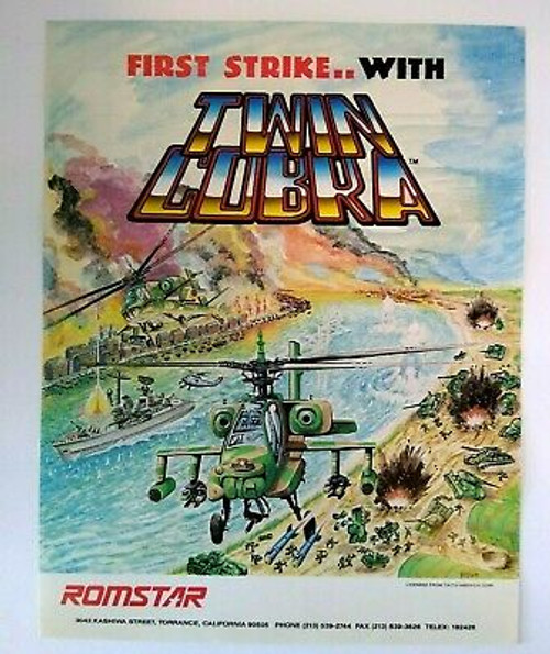 Romstar Twin Cobra Arcade FLYER Original Video Retro War Battle Artwork 1987