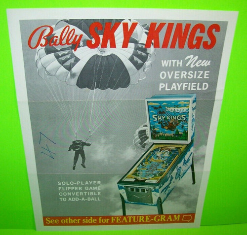 Sky Kings Pinball FLYER Original 1974 Bally Game Artwork Sheet Sky Jump Diving