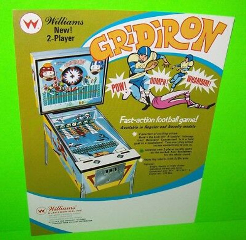 Gridiron Baseball FLYER Pinball Machine 1969 Williams Pitch And Bat Arcade Game Promo Art