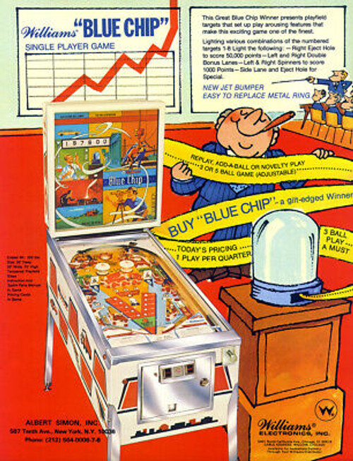 Williams Blue Chip Pinball FLYER Original 1976 NOS Game Artwork Stock Market