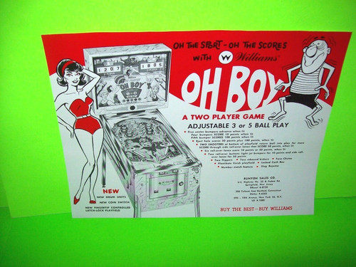 Williams OH BOY 1964 Original NOS Pinball Machine Flipper Game Sales Flyer RARE