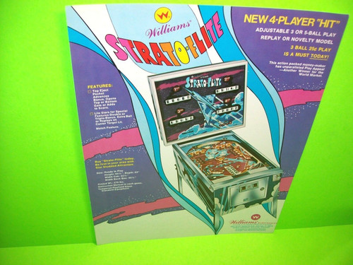 Williams STRATOFLITE Original 1974 Flipper Game Pinball Machine Promo Sale Flyer