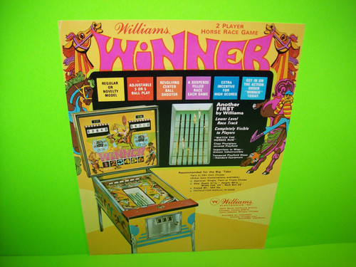 WINNER Pinball Machine Flyer 1972 Original WILLIAMS Horse Racing Theme Artwork