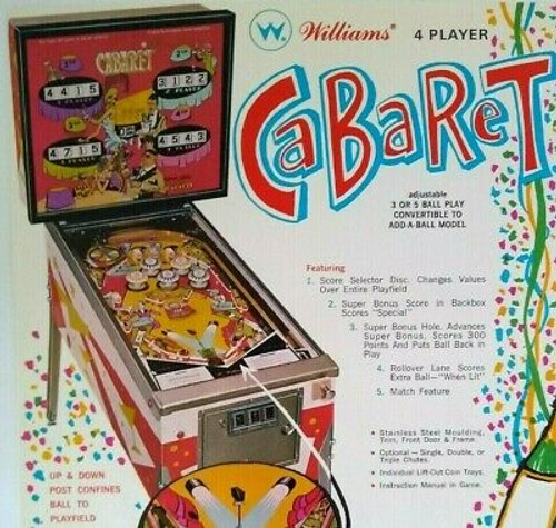 Cabaret Pinball FLYER Williams Original 1969 Game Artwork Promo Sheet POOR