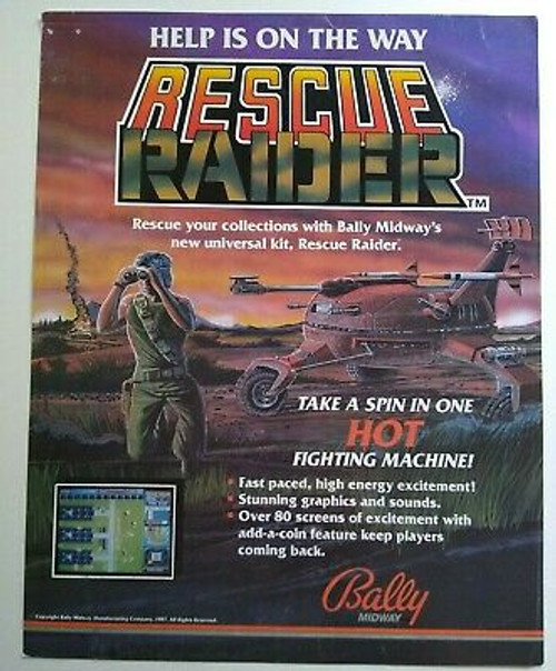 Midway Rescue Raider Arcade FLYER Original 1987 Video Game Combat Artwork Bally