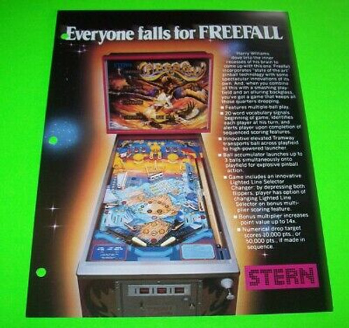 Free Fall Pinball FLYER Original 1981 Stern Ready To Frame Game Promo Artwork