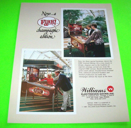 Fire Pinball FLYER Champagne Original NOS 1987 Horse Pulled Fire Truck Artwork