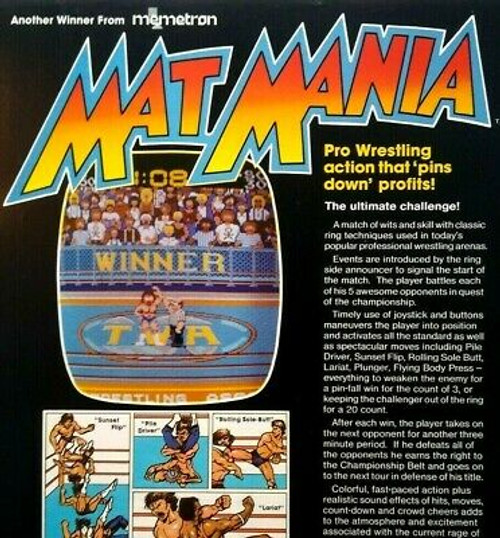 Mat Mania Memetron Arcade FLYER Original Video Game Wrestling Art Print 1985