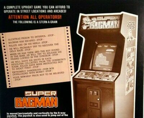 Super Bagman Arcade Flyer Original Video Game Art Print Sheet Promo Stern 1984