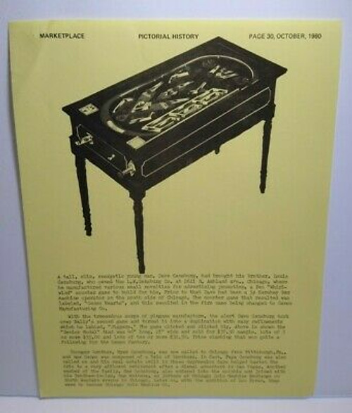 Jiggers Genco Pinball Marketplace Magazine Game Machine AD Artwork Sheet 1980