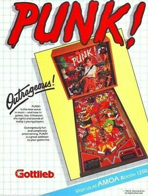 Punk Pinball FLYER Original 1982 AMOA Trade Show Version Gottlieb Promo Artwork