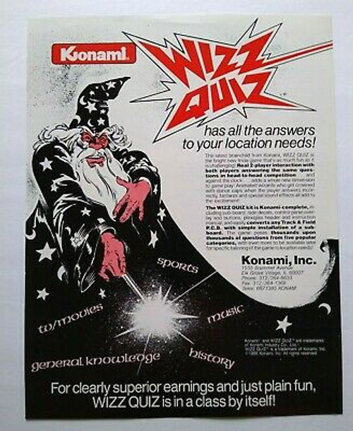 Konami Wizz Quiz Arcade FLYER Original 1985 Video Game Paper Promo Artwork Sheet