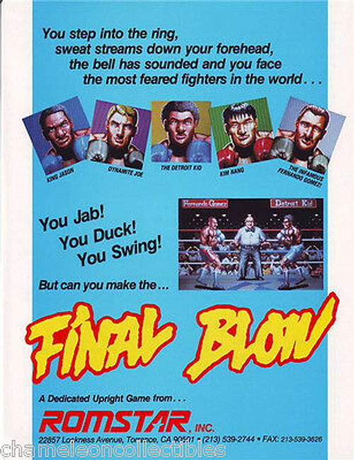 Final Blow Arcade Flyer Original NOS Video Game Art Retro Boxing Romstar 1988