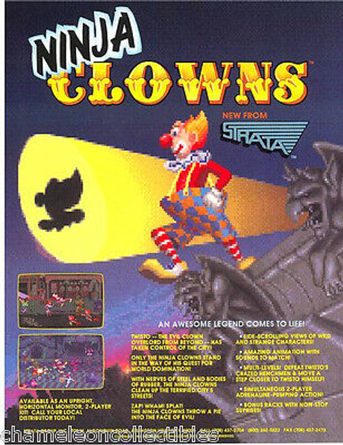 Ninja Clowns Arcade Flyer Original NOS Strata 1991 Video Game Retro Artwork