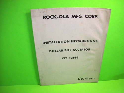 Rock Ola #2146 Original Jukebox Phonograph Dollar Bill Acceptor Kit Instructions