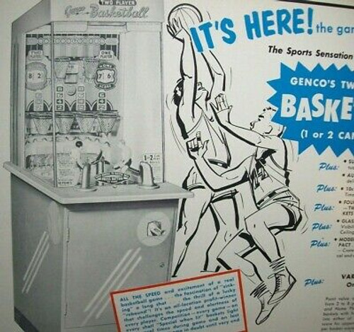 Genco Two Player Basketball Arcade FLYER Original 1954 Manikin Game Art Print