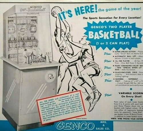 Two Player Basketball Arcade Flyer Genco Original 1954 Manikins Game Artwork