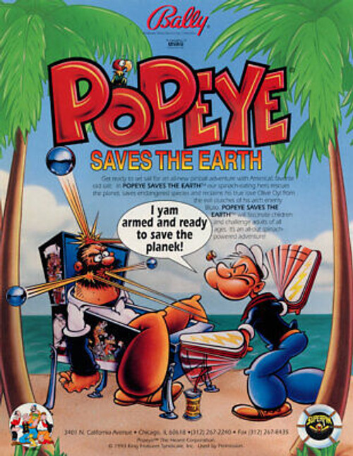 Bally Popeye Saves The Earth Pinball FLYER Original NOS 1994 Sailor Art Print