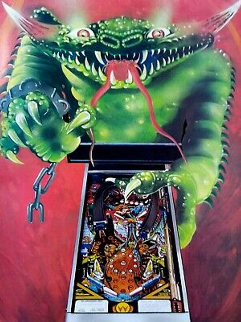 Grand Lizard Pinball Flyer Original 1986 Williams Foldout Green Creature Monster