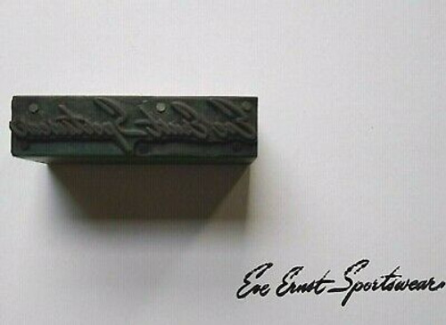 Eve Ernst Sportswear Metal Wood Vintage Printers Stamp Plate Atlantic City NJ