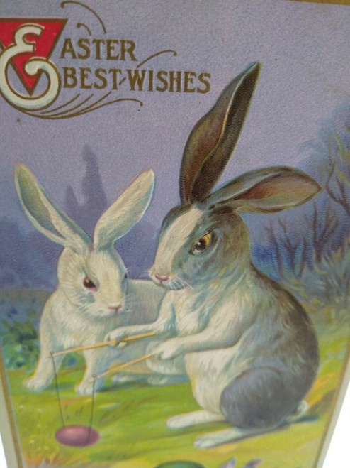 Easter Best Wishes Postcard Nash Series E-37 Embossed Bunny Rabbits Vintage 1914