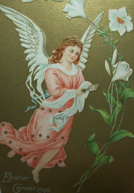 Easter Postcard Pink Dress Angel With Lilly Flowers Series 2149 Vintage Original