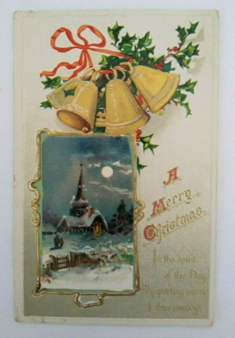 Vintage Christmas Postcard Snowy Church Scene Series 511 Original Embossed