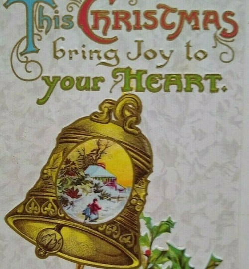 Vintage Christmas Postcard John Winsch Embossed Gold Bell Scene Original 1910