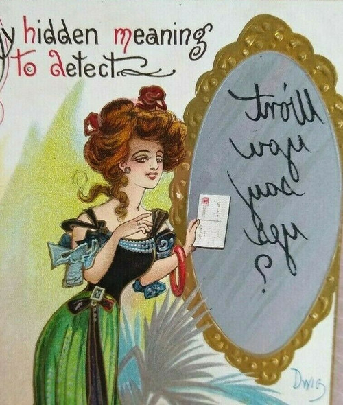 Victorian Lady Postcard Signed Dwig Won't You Say Yes Magic Mirror Series 30