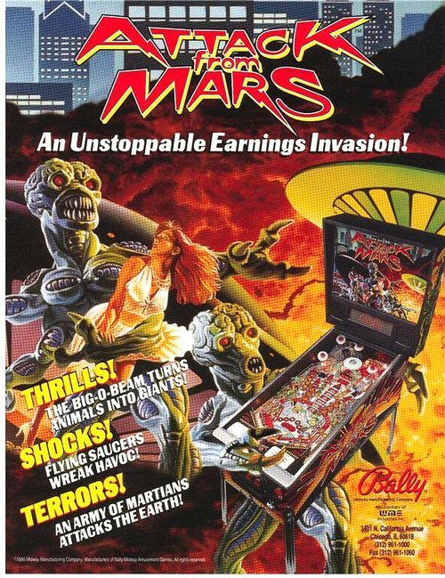 Attack From Mars Pinball Flyer 1995 Original NOS Aliens Martians Space Age Art Attack From Mars Pinball Flyer 1995 Original NOS Aliens Martians Space Age Art