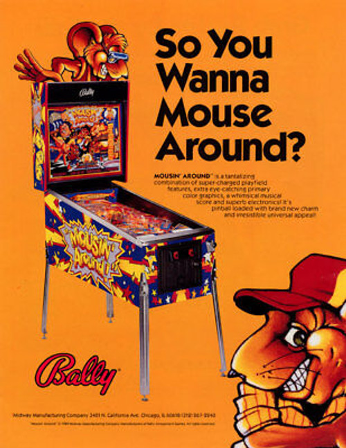 Mousin Around Pinball FLYER Bally Original NOS Promo Art Advertising Sheet 1989