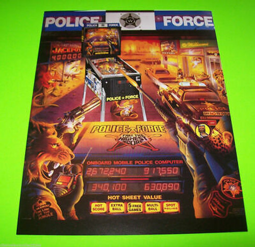 Police Force Pinball FLYER Original NOS Williams 1989 Promo Artwork Cops Robbers