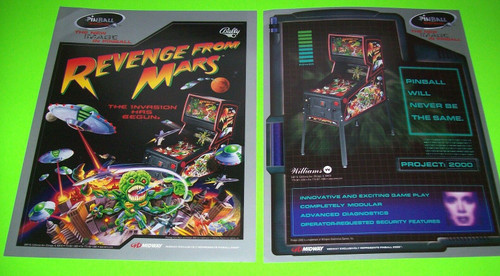 Revenge From Mars Pinball FLYERS Set Of 2 NOS Bally Original Space Age Aliens