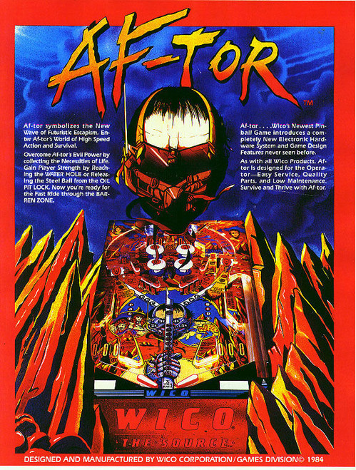Wico Af-tor Pinball FLYER 1984 Original NOS Game Artwork Sheet Space Age Aftor