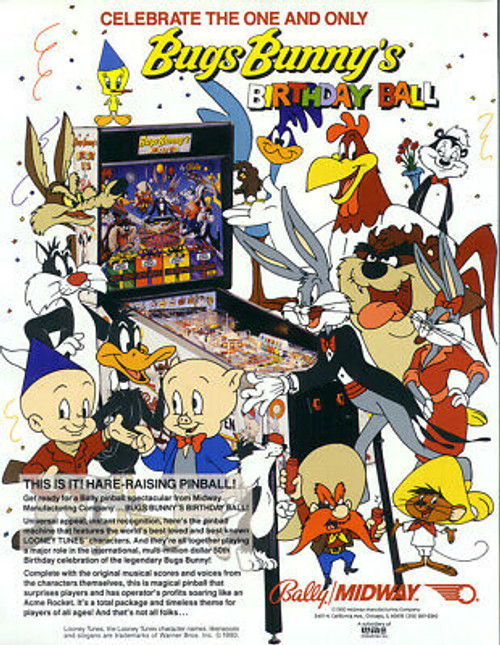 Bugs Bunny Birthday Ball Pinball FLYER Original 1990 NOS Bally Tweety Sylvester